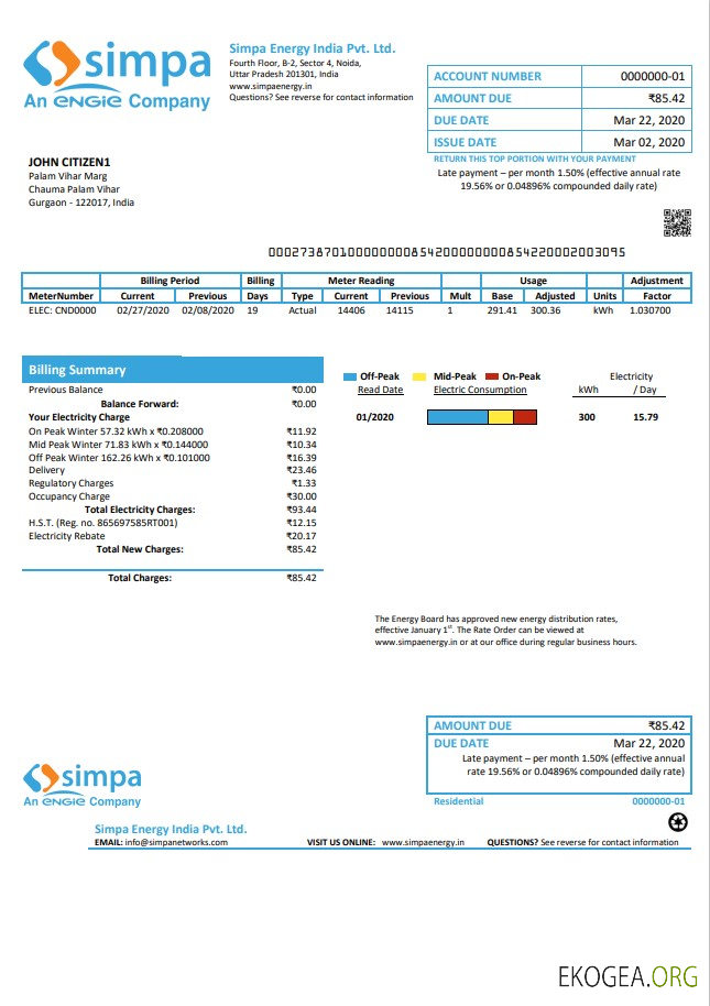 India Simpa Energy India Pvt. Ltd utility bill
